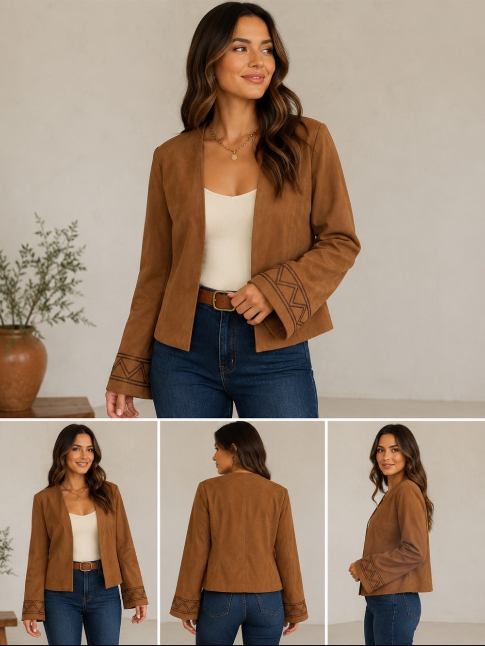 Vintage Cache goat suede leather jacket deadstock NWT hippy core open front S